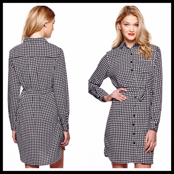 BLACK WHITE PRINT BUTTON DOWN LONG SLEEVES BUSINESS CASUAL SHIRT DRESS A3C - Picture 8 of 8